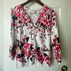 White House Black Market Floral Embellished Cardigan Sweater XL Extra Large ,